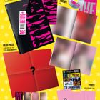 Text: IVE ★ REVIVE+ BANGERS VER. IVE THE 2ND ALBUM. Poster zeigt Album-Inhalte auf gelbem Sternenhintergrund.