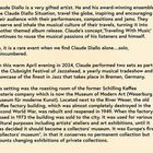 Texte beschreiben Claude Diallo als talentierten Künstler, der weltweit auftritt. Erwähnt wird ein Konzert im April 2024.