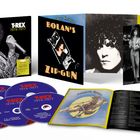 Box mit Text "T-REX 1974-1977" und "BOLAN'S ZIP-GUN". CDs zeigen Bandname. Buklet und Albumcover sind enthalten.