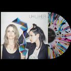"UHU UHU NOCATRES REDUX", zwei Frauen, abstrakte Skulptur. Vinyl mit bunten Spritzern, modernes Design.