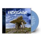 Text: "HERITAGE", "Celtic Thunder". Cover eines Felsens unter bewölktem Himmel. CD zeigt ähnliches Design.