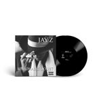 JAY-Z - REASONABLE DOUBT, großes Schwarz-Weiß-Foto, Mann mit Zigarren-Handbewegung, schwarzes Vinyl daneben.