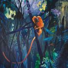 Handschrift: "Bonnie Prince Billy. We Are Together Again." Illustration eines Affen in einem bunten, dichten Wald.