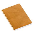 Ein Notizbuch mit einem goldfarbenen Umschlag und weißen Seiten.
