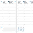 Kalenderseite zeigt Woche vom 3. bis 9. Januar, vertikal aufgeteilt, mehrsprachige Wochentage, kleiner Monatskalender unten.