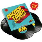 Text: "FRENCH TOUCH ANTHOLOGY", "VINYLBOX 5LP". Cover in Blau mit gelbem Text. Fünf schwarze Vinyl-Schallplatten.