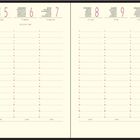 Wochentage auf mehreren Sprachen, Zahlen von 4 bis 10 oben, kleines Monatskalender rechts. Raum für Notizen unten.