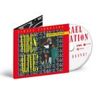 "Israel Vibration", "Vibes Alive!" auf CD und Cover. Drei Musikerporträts, grauer Hintergrund mit Symbolen, roter Rand.