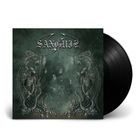 "Sanguis" in gotischer Schrift. Illustration: Dunkle, düstere Szene mit Sensenmännern und mystischen Symbolen. Vinyl-Schallplatte.