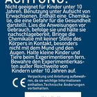 Achtung: Nicht geeignet für Kinder unter 10. Inhalt: Kristallsalz. Illustration von blauen Kristallen im Hintergrund.