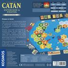 Text oben: "CATAN ENTDECKER & PIRATEN ERWEITERUNG". 
Text unten: "Piraten in Sicht! Diese Erweiterung führt...". Logo Kosmos links. Spielszenen unten rechts.