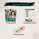 **Spielmaterial**: 52 Spielkarten, Einschätzprotokolle, Urteilspättchen. Enthält Illustrationen von Personen und Symbolen.