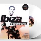 "Da Music X Pallas präsentieren Ibiza BeachBeats, White Vinyl! Palmensilhouette, Mann lächelnd, schwarzer Schriftzug."