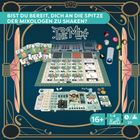 Text: "Bist du bereit, dich an die Spitze der Mixologen zu shaken? The Mix Guime". Brettspiel-Design mit Karten und Zubehör.