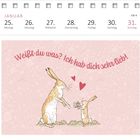 Kalenderblatt mit Datum 25. bis 31. Januar. Illustration: Zwei Hasen, der kleine hält Blumen, darüber „Weißt du was? Ich hab dich sehr lieb!“