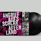 Text: „ANGRIFF AUFS SCHLARAFFENLAND. Ein Deutschpunk-Mixtape.” Schwarz-pinke Collage-Cover mit Schallplatten.