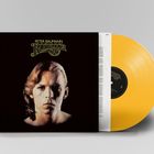 Text: "PETER BAUMANN ROMANCE 76". 
Illustration: Ein Porträt eines Mannes mit langen Haaren auf einem Albumcover, daneben eine gelbe Schallplatte.