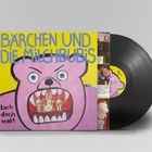 "Bärchen und die Milchbubis", "Lach doch mal!". Illustration: Rosa Bär mit offenem Mund, darin kleine rockende Figuren.