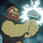 Eine Illustration zeigt einen kräftigen Mann mit Bart, der einen leuchtenden Hammer hält.