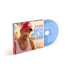 Text: "MARK MEDLOCK BACK INTO THE SUN". 
Ein Mann mit roter Kappe und weißem Tanktop vor einem Sonnenuntergang. CD und Hülle.