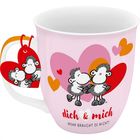 Schrift: "dich & mich, mehr braucht es nicht!" Zwei Schafe inmitten von bunten Herzen.