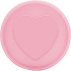 Rosa runder Gegenstand mit einem Herz in der Mitte.