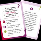 Quizkarten mit Fragen und Antworten zu Hedy Lamarrs Erfindungen, inklusive Frequenzsprungverfahren als WLAN-Grundlage.