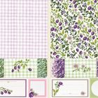 Verschiedene Muster: kariert in Lila, pflanzliches Muster mit Beeren und Blättern, kombiniert mit floralen und karierten Bildern.