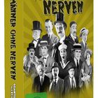 "MÄNNER OHNE NERVEN, Gesamtedition, Alle 81 Folgen. FSK 12 freigegeben." Schwarz-weiß Bilder von Männern in Anzügen.