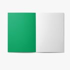 Links eine grüne Seite, rechts ein weißes Blatt mit grauen Punkten.