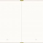 Leeres Notizbuch mit gepunkteten Seiten, Ornamente unten. Farbiges Muster am Rand sichtbar.