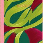 Text "NOTES" auf abstraktem Hintergrund: grüne und rote Pinselstriche, rosa Rand links.