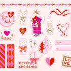 Sticker mit Texten "für dich", "kisses", "MERRY CHRISTMAS", "LOVE" und Felder "FROM:", "TO:". Weihnachtliche Motive.