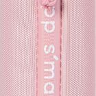 „smaepp“ in Weiß auf rosa Stoff. Rosa Etui mit vertikalem Reißverschluss mittig.