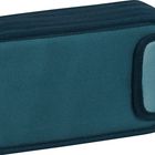 Ein rechteckiges, blaues Etui mit Reißverschluss und Trageschlaufe.