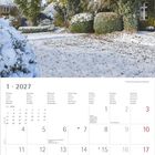 Kalenderblatt für Januar 2027 mit winterlicher Schneeszene, Bäume und Sträucher mit Schnee bedeckt.