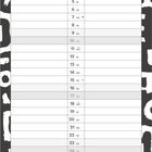 "Januar" oben, darunter Kalendertage in einer Tabelle, jeder Tag mit Wochentag. Schwarz-weißer, gemusterter Rand.