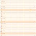 Kalenderseite mit Februar, illustriert mit zwei Faultieren und tropischen Blumen, 28 Felder, einige mit Markierungen.