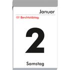 Kalenderblatt: "Januar", "Berchtoldstag", "2", "Samstag". Schwarze Ziffer auf weißem Hintergrund.