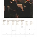 Kalendermonat: Januar. Wochentage auf Englisch, Französisch, Italienisch, Spanisch, Niederländisch, Deutsch. Gemälde: Vier Personen.