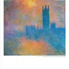 Kalenderblatt mit Gemälde von Fluss, farbenprächtiger Himmel, dunkle Silhouetten. Monatsübersicht unten.