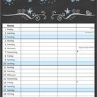 "Januar" in großer, blauer, gemusterter Schrift mit dekorativen Elementen. Darunter ein Kalender.