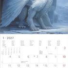 Kalender Januar 2027; Montag bis Sonntag gelistet. Illustration eines majestätischen, weißen Drachen in eisiger Landschaft.