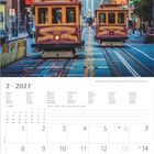 Kalenderblatt Februar 2027, mit Kabelstraßenbahnen beschriftet als "Van Ness Ave, California & Market Streets".