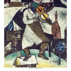 "The Fiddler" 1912/13 Amsterdam, Stedelijk Museum. 

Illustration: Ein Geiger mit grünem Gesicht steht in winterlicher Dorfkulisse.