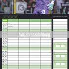 Kalenderblatt Januar, zeigt Feiertage und Spieltermine. Ein Torwart mit lila Trikot ist abgebildet.