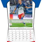 Text: "Vorjahresabbildung", "Miro Muheim *24.03.1998". 
Ein Fußballspieler in Aktion, Kalender in Trikotform.