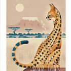 Text: "JANUAR" und kleiner Kalender darunter. Illustration: Ein gefleckter Serval sitzt vor Berg und Bäumen in der Savanne.