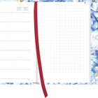 Kalender mit Wochentagen: Montag, Dienstag, Mittwoch. Januar in mehreren Sprachen. Bunte Blumenillustration. Rotes Band.