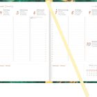 Kalenderwoche 01, 4. bis 10. Januar, mehrsprachige Wochentage, Platz für Notizen, grün-goldener Hintergrund.